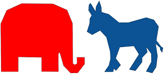 File:Donkey and elephant - democrat blue and republican red - polygon  rough.svg - Wikimedia Commons
